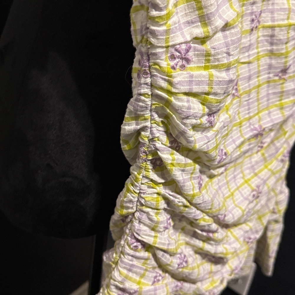 Zara Yellow and Purple Checkered V-Neck Dress - Picture 4 of 6